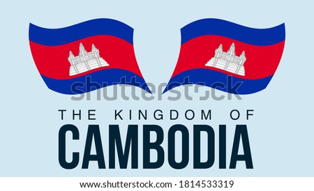 Cambodia flag state symbol isolated on background national banner. Greeting card National Independence Day of the Kingdom of Cambodia. Illustration banner with realistic state flag.