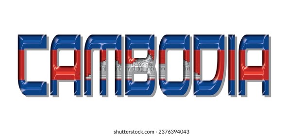 CAMBODIA flag text font, 3D CAMBODIA colorful background, CAMBODIA flag vector illustration