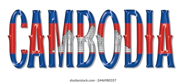 Cambodia flag text font, 3D Cambodia flag colorful background, Cambodia flag vector illustration