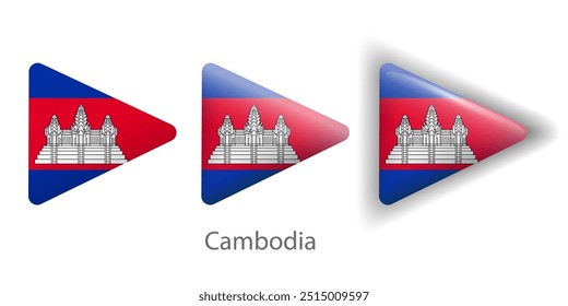 Ícones de vetor de bandeira do Camboja definidos na forma de triângulo arredondado