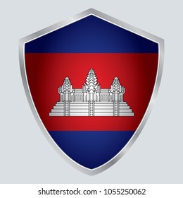 Cambodia Flag Vector Shield Icon. asia. vector illustration. 
vector shadow. gray background. 3d. eps10.