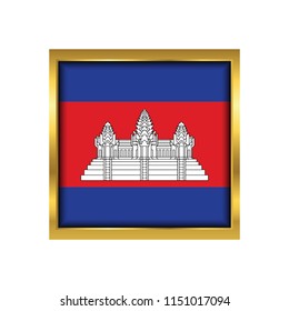 Cambodia Flag Vector Square Icon - Illustration, Flag of Cambodia. Abstract concept, icon,golden square, button. Raster illustration on white background.
