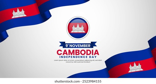 Kambodscha-Fahne mit wellendem Hintergrund. Cambodia Independence Day Design Vektorgrafik