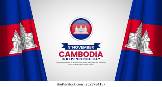 Kambodscha-Fahne mit wellendem Hintergrund. Cambodia Independence Day Design Vektorgrafik