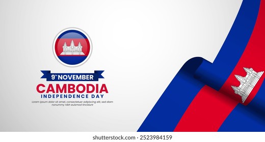 Cambodia Flag Waving Background. Cambodia Independence Day Design Vector Illustration