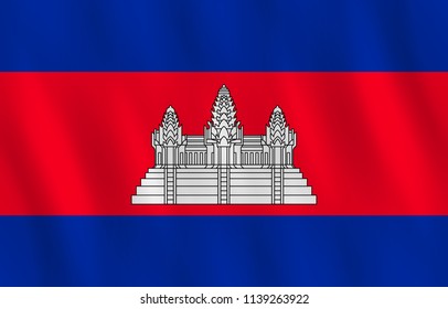 Cambodia flag with waving effect, official proportion.