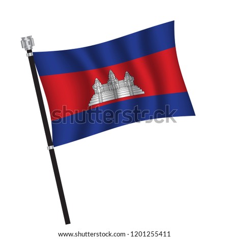 Cambodia flag , flag of Cambodia waving on flag pole, vector illustration EPS 10.