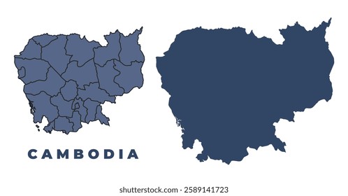 Cambodia flat and outline vector map set