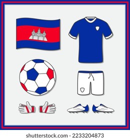 Cambodia Football Cartoon Vector Illustration. Football Jerseys And Football Ball Flat Icon Outline