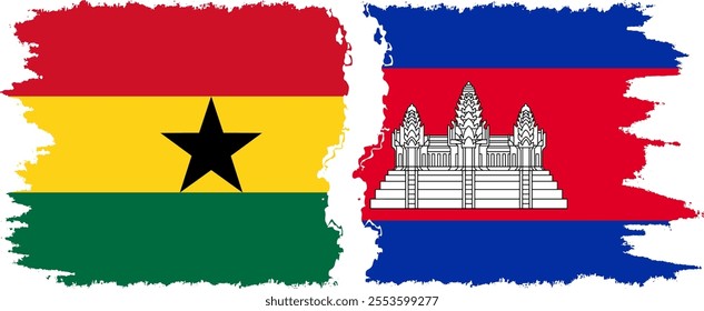 Cambodia and Ghana grunge flags connection, vector