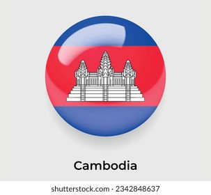 Cambodia glossy national flag bubble round shape icon vector illustration glass