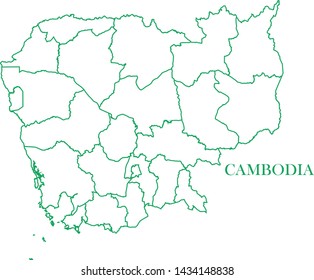 Cambodia green line map vector