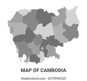 Cambodia Greyscale political map simple flat illustration