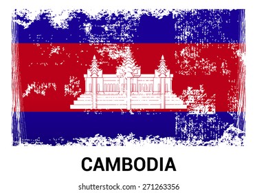Cambodia grunge flag isolated vector in official colors and Proportion Correctly. country's name label in bottom