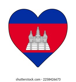 Cambodia Heart Shape Flag. Love Cambodia. Visit Cambodia. ASEAN. Asia. Vector Illustration Graphic Design.