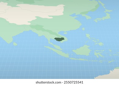 Cambodia highlighted on a detailed map, geographic location of Cambodia. Vector Map.