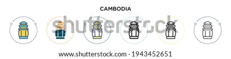 Cambodia icon in filled, thin line, outline and stroke style. Vector illustration of two colored and black cambodia vector icons designs can be used for mobile, ui, web