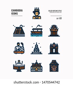 Cambodia icon set 3. Include landmark, music, people, culture and more. Filled Outline icons Design. vector illustration