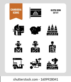 Cambodia icon set. Include flag, landmark, people, culture and more. Glyph icons Design. vector illustration