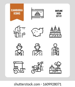 Cambodia icon set. Include flag, landmark, people, culture and more. Outline icons Design. vector illustration
