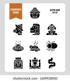 Cambodia icon set. Include landmark, art, food, culture and more. Glyph icons Design. vector illustration