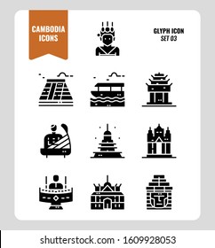 Cambodia icon set. Include landmark, music, people, culture and more. Glyph icons Design. vector illustration