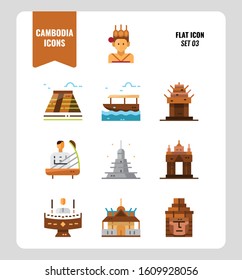 Cambodia icon set. Include landmark, music, people, culture and more. Flat icons Design. vector illustration