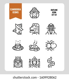 Cambodia icon set. Include landmark, art, food, culture and more. Outline icons Design. vector illustration