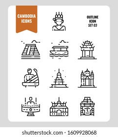 Cambodia icon set. Include landmark, music, people, culture and more. Outline icons Design. vector illustration