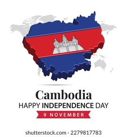 Cambodia Independence Day, 3d rendering Cambodia Independence Day illustration with 3d map and flag colors theme
