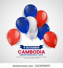 Cambodia Independence day Background, November 9 with balloons illustration decoration. Suitable for greeting card, poster and banner.