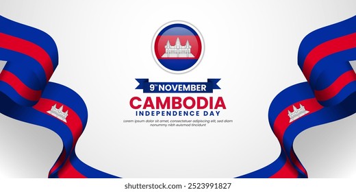 Camboya Fondo del Anuncio del día de la independencia con la bandera de la cinta que ondea y copia el área del espacio