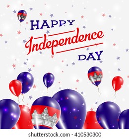 Cambodia Independence Day Patriotic Design. Balloons in Cambodian National Colors. Happy Independence Day Cambodia Vector Greeting Card.