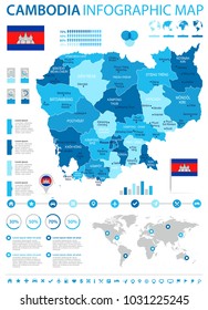 Cambodia infographic map and flag - High Detailed Vector Illustration