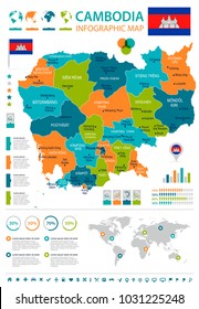 Cambodia, infographic map and flag - High Detailed Vector Illustration