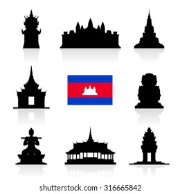 Cambodia Landmarks Icon Set. Vector and Illustration.