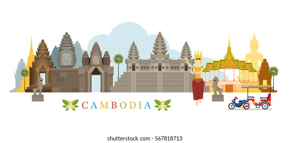 Cambodia Landmarks Skyline, Cityscape, Travel and Tourist Attraction