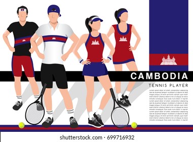 Cambodia : Male and Female Tennis Players in National Outfits : Vector Illustration