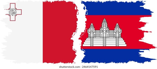 Camboya y Malta grunge banderas conexión, Vector