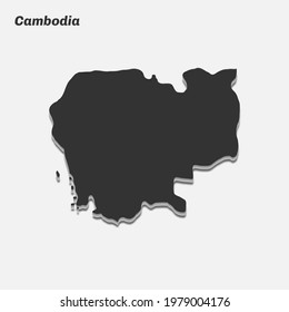 Cambodia map 3d silhouette. Vector illustration.