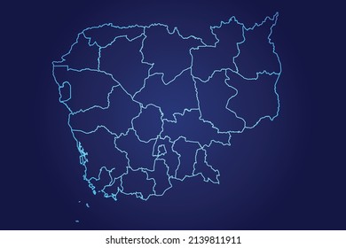 Cambodia Map of Abstract High Detailed Glow Blue Map on Dark Background logo illustration	