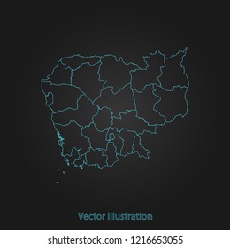 Cambodia map - Abstract mash line and point scales on dark background with Cambodia. flat design style, clean and modern. Vector Illustration eps10