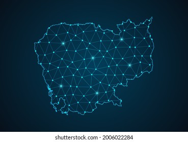Cambodia map Abstract mash line and point scales on dark background. Wire Frame 3D mesh polygonal network line. Network line, design sphere, dot and structure vector.