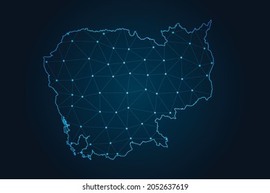 cambodia map ,Abstract mash line and point scales on dark background for your web site design map logo, app, ui,Travel. Vector illustration eps 10.