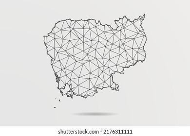 Cambodia Map - Abstract mash line and point scales on white background with World Map. Wire Frame 3D mesh polygonal network line, design sphere, dot and structure - Vector illustration eps 10
