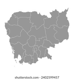 Cambodia map with administrative divisions. Vector illustration.