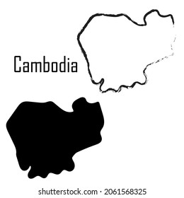 Mapa de Camboya de ilustraciones vectoriales en blanco y negro.