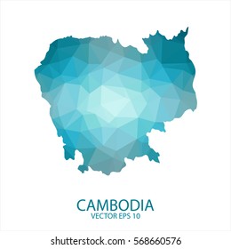 Cambodia map - blue geometric rumpled triangular low poly style gradient graphic background , polygonal design for your . Vector illustration eps 10.