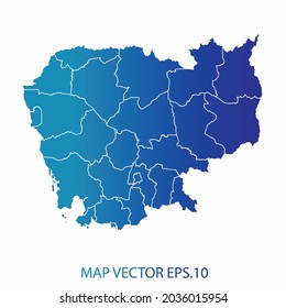 Cambodia map, blue gradient color , infographic style , on white background with Map World. Wire frame 3D mesh , map 3D,