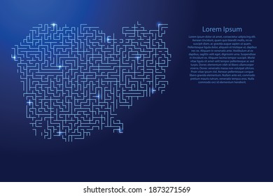 Cambodia map from blue pattern of the maze grid and glowing space stars grid. Vector illustration.